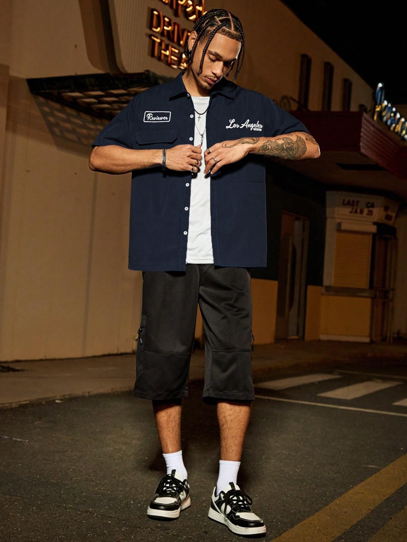 High Street Button Up Shirt, Button Down Front Boxy Short Sleeve Utility Pocket Shirt for Y2K Streetwear, City Walk, Travel, Weekend and Casual Daily Outfits