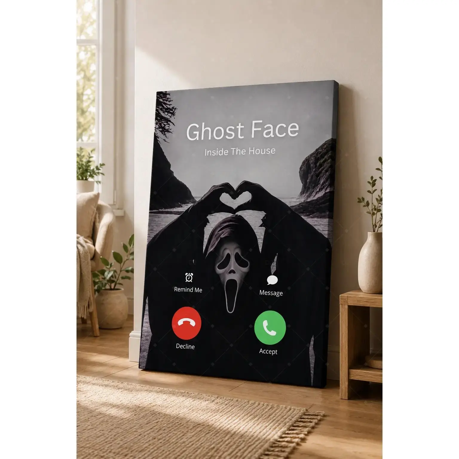 Ghost Face Incoming Call Heart Hands Canvas poster wall decor, Vintage Halloween Gothic Horror Wall Decor Bedroom Living Room Dark Cottagecore Home Decor