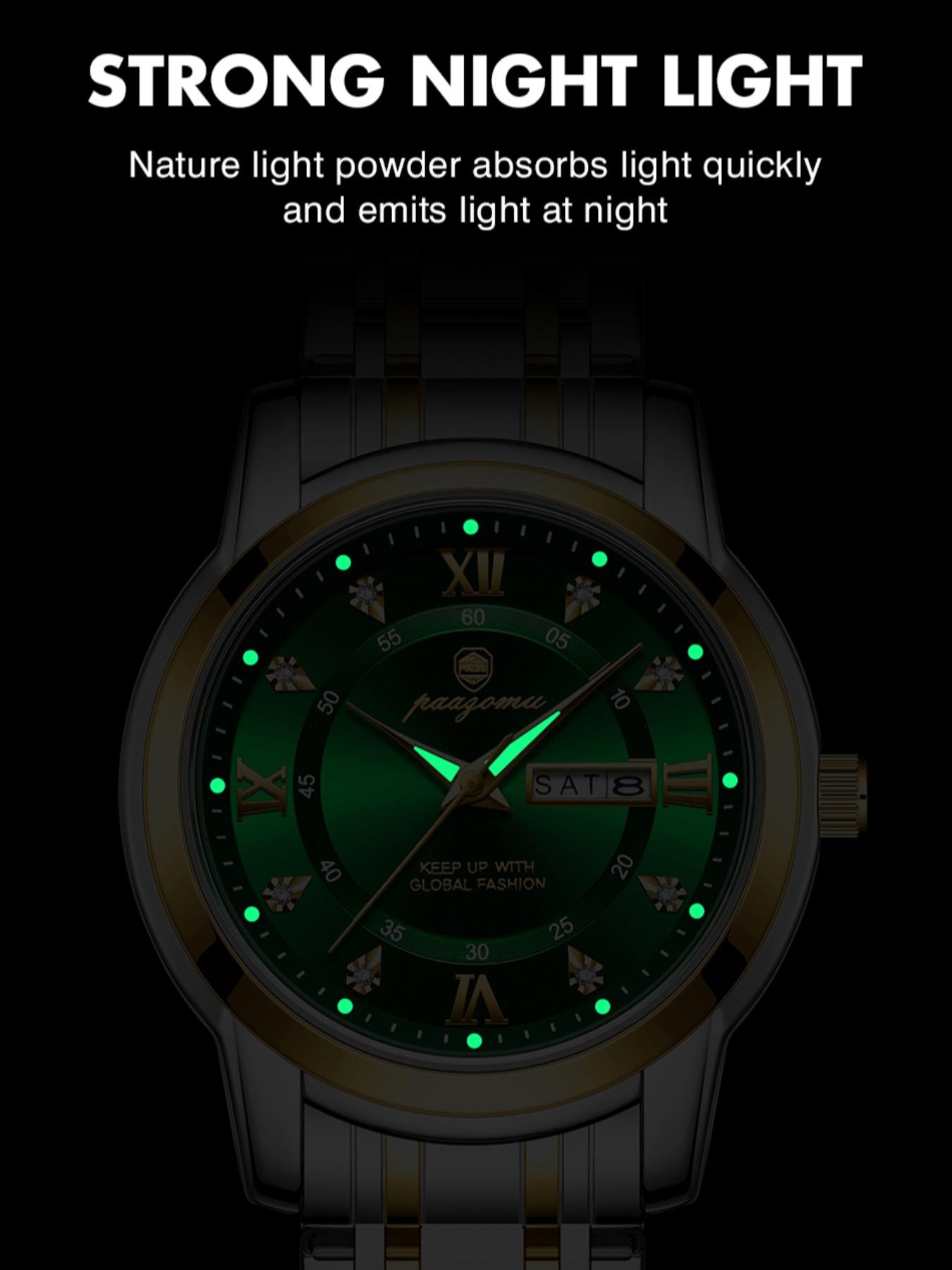 Paazomu Luxury Men's Watch, Waterproof Luminous Date, Stainless Steel Sport Fashion, Quartz Watch for Men, Stylish Male Clock