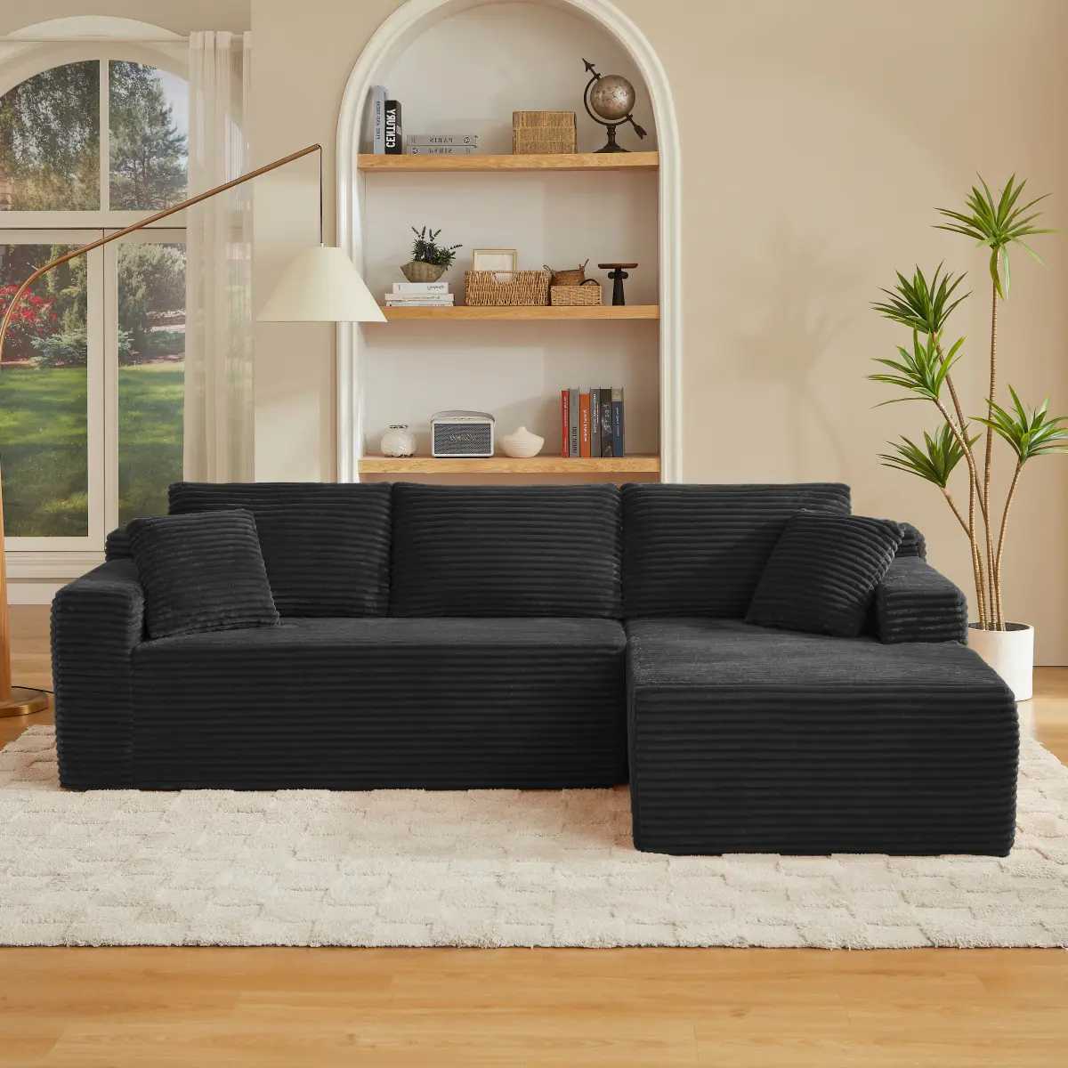 L-Shaped Cloud Sectional Sofa with Deep Seat,No Assembly Required,Modular Couches Sleeper for Living Room,Bedroom,Apartment,Just Unpack & Expand!The package will be shipped in two separate parcels