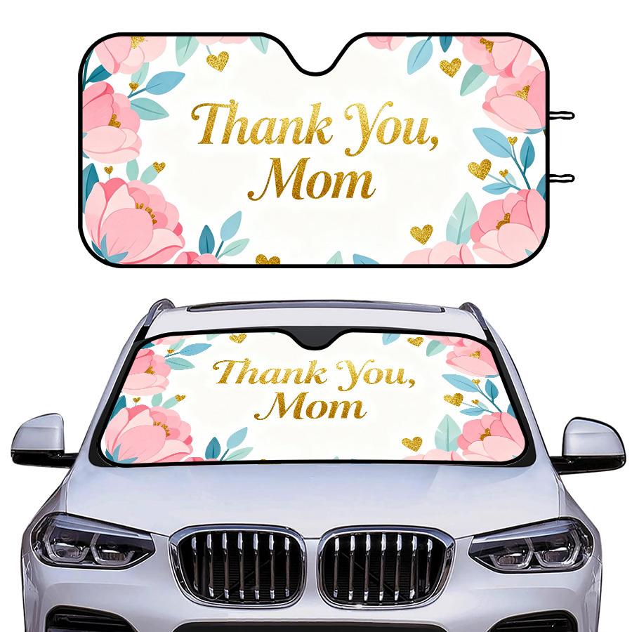 1pc Mother's Day Car Sunshade,Foldable Windshield Cover with Pink Flowers and Golden Hearts Design, UV Protection for Summer Driving, Beach Trips, Daily Commute, Easy to Store