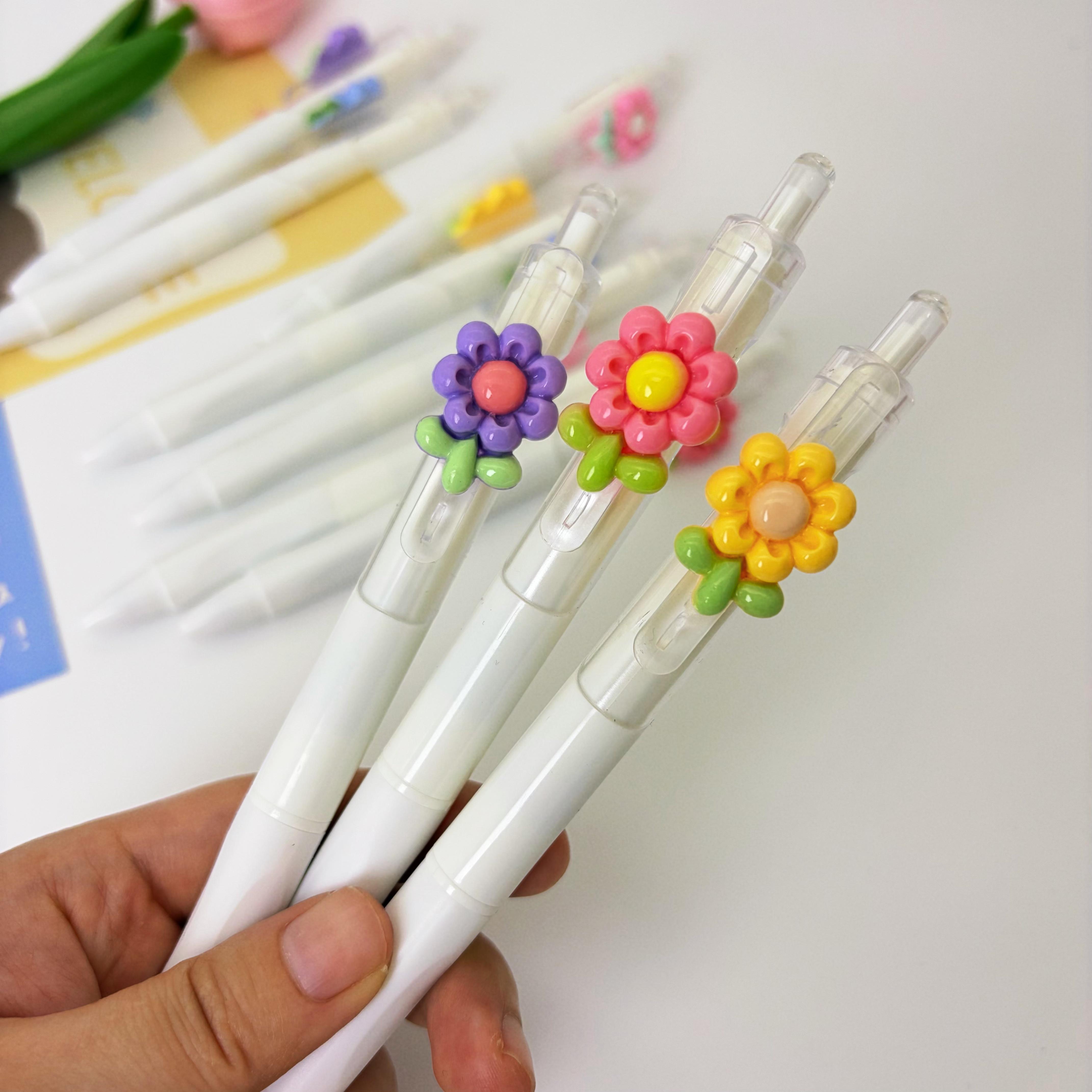 6/12pcs Retractable Floral Pattern Ballpoint Pens, Romantic Flower Design, Quick-Dry Ink, Smooth Writing, Ideal for Journals & Sketches