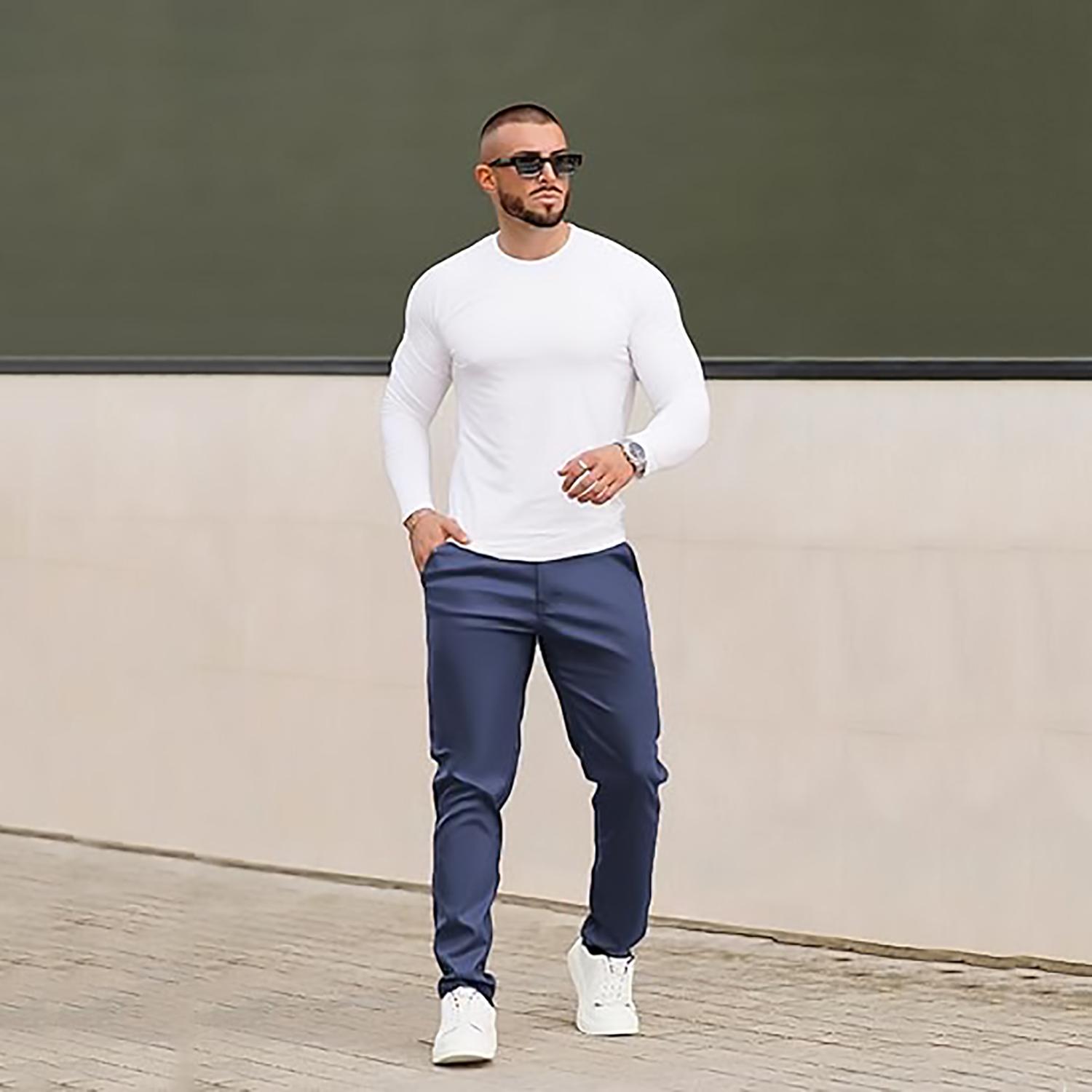 GINGTTO Mens Slim Fit Pants Stretch Pu Faux Leather Motorcycle Biker Pants