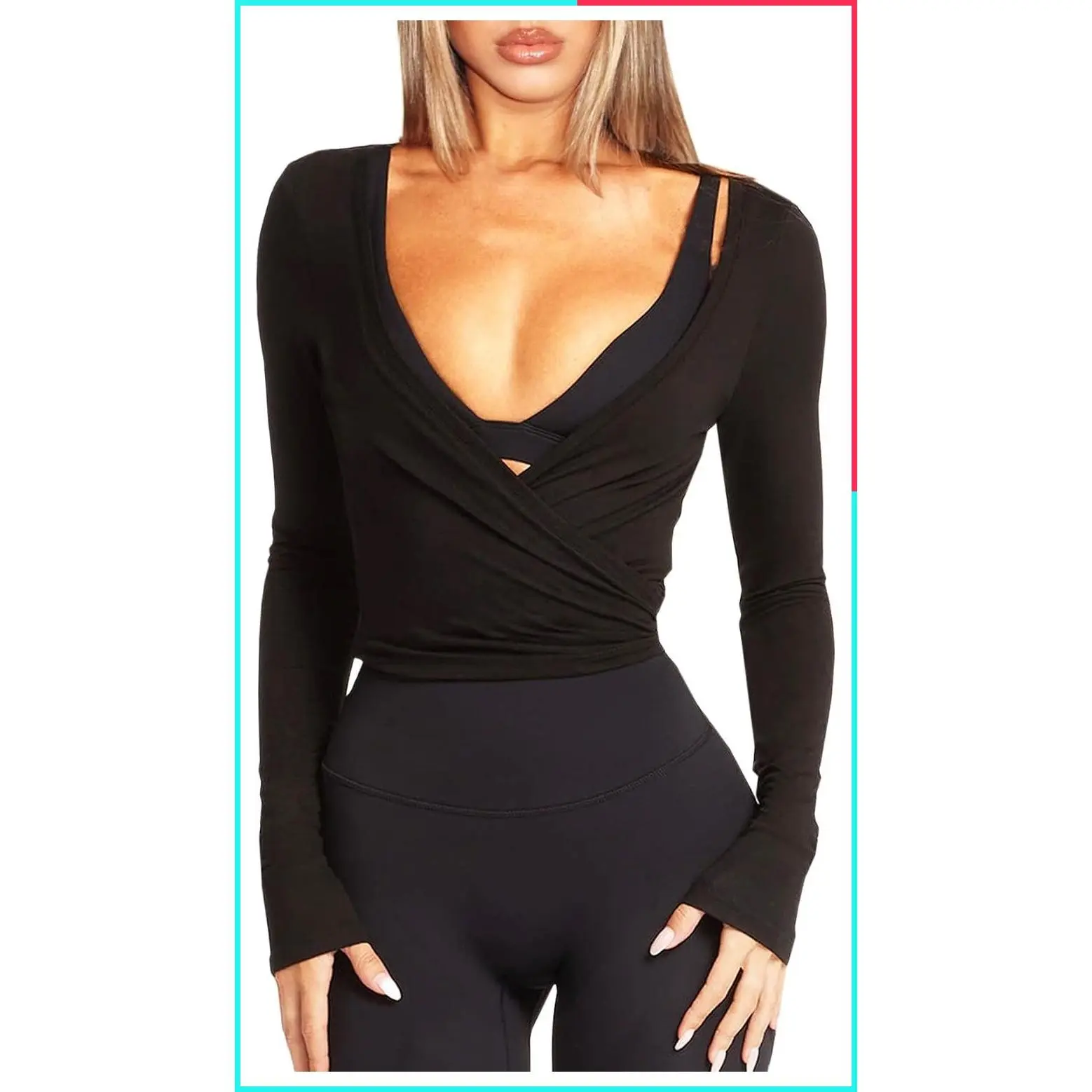 Women Long Sleeve Pilates Ballet Yoga Workout Tie Front Wrap Top Cardigan Gym Dance Athletic Cover Up