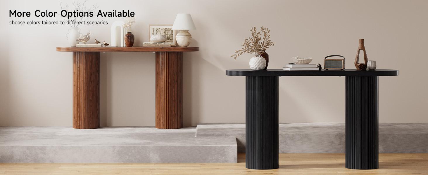 【SPOTLIGHT DAY】ONBRILL 55'' Tambour Console Table With Oval Tabletop For Living Room Hallway Foyer Entrance Study