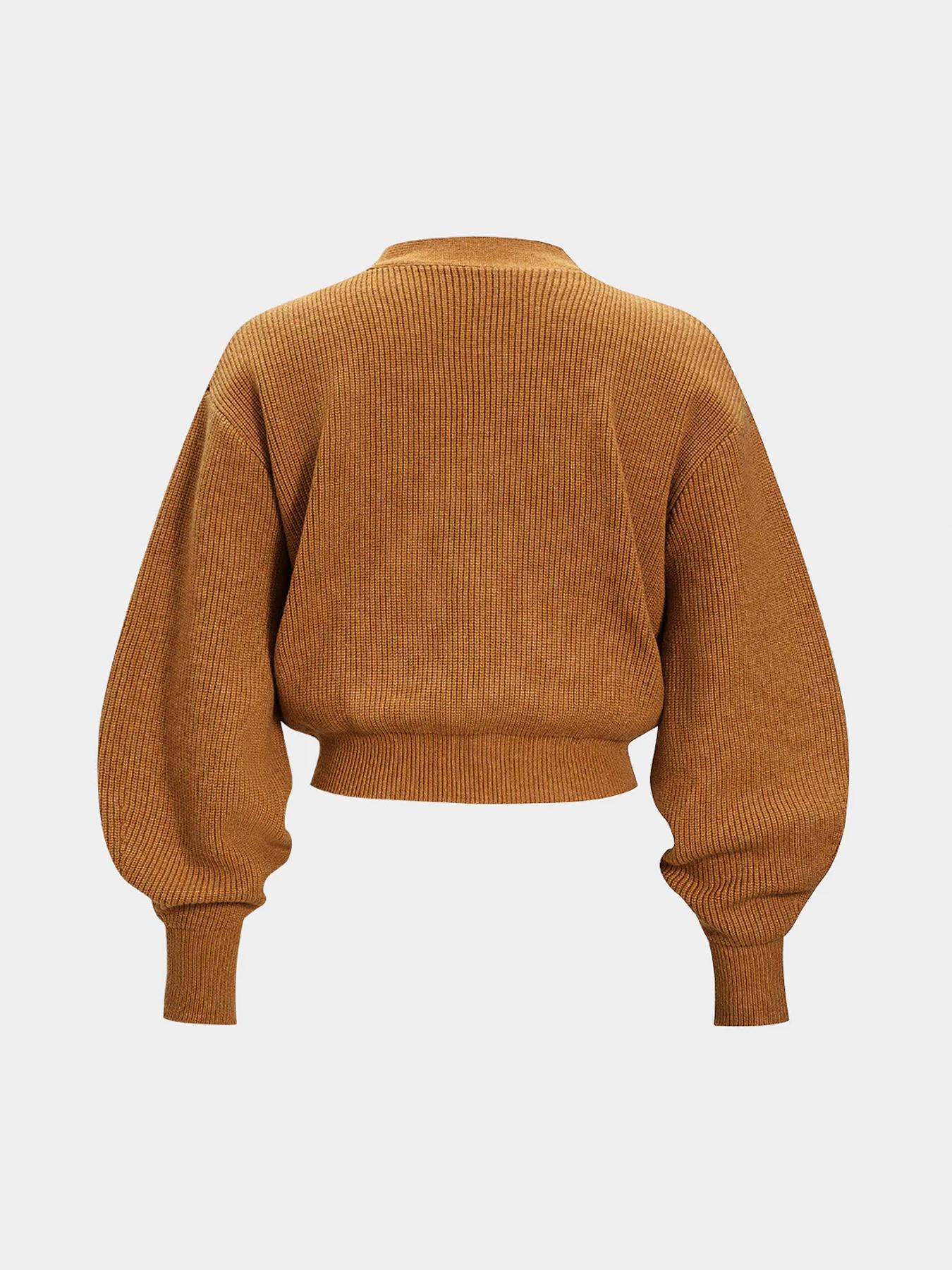 Women's Fall Winter Simple Style Short Cardigan Y-Shaped Metal Button Casual Elegant Waist Cinched Split Sweater Jacket Knitwear