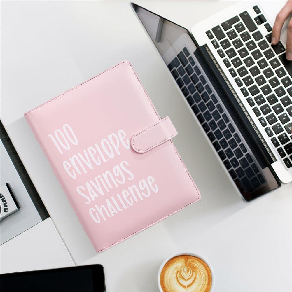 A5 Budget Binder Book with 100 Envelope Savings Tracker, Numbered Cash Envelopes for 100-Days $5,050 Saving Challenge, Pink Office Stationery Financial Organizer