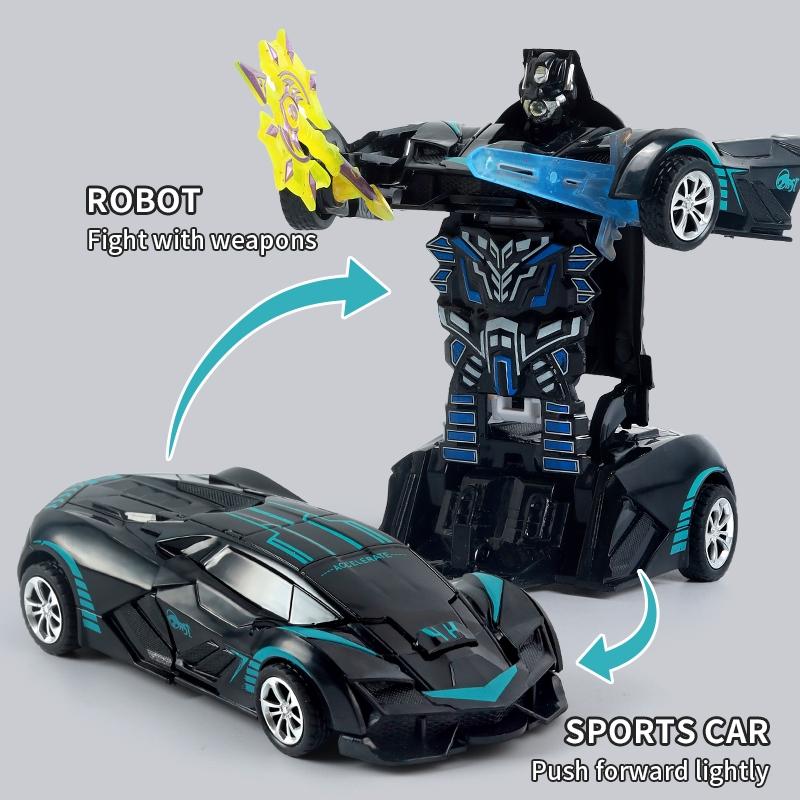 2-In-1 Fun Transforming Robot Police Car Toy, Inertia Collision Deformation, Parent-Child Interaction, Boys Girls Birthday Gift, Ages 3-6