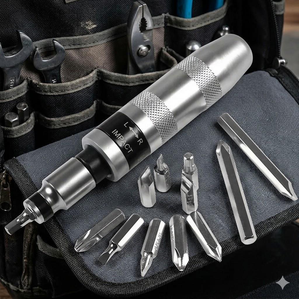 Professional 13-Piece Impact Driver Kit - High Torque Durable Tool Set with Multi-Function Bits, Metal Chisel, Screw Extractor for Automotive Mechanics, Ergonomic Grip Design, pro-Grade Repair Tools