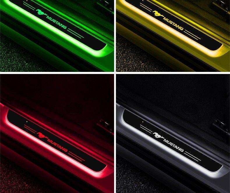 For Mustang Car Door Sill Light Threshold Lamp Logo Projector Lamp Power Moving LED Welcome Plate Pedal Light Protect Car Doors