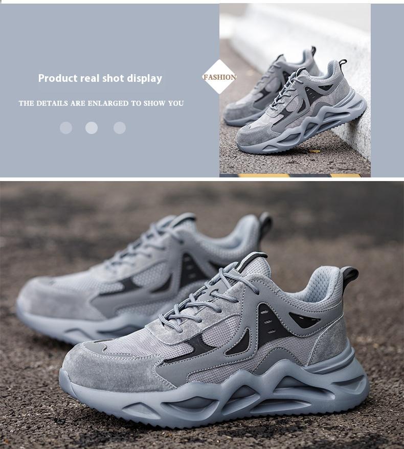 Not Afraid to Smash Men's Steel Toe Sports Non-Slip Work Shoes Grey Closed Breathable Mesh Anti-Smashing Anti-Piercing Shock-Absorbing Wear-Resistant Soft & Light Father's Day Gift Worker Footwear