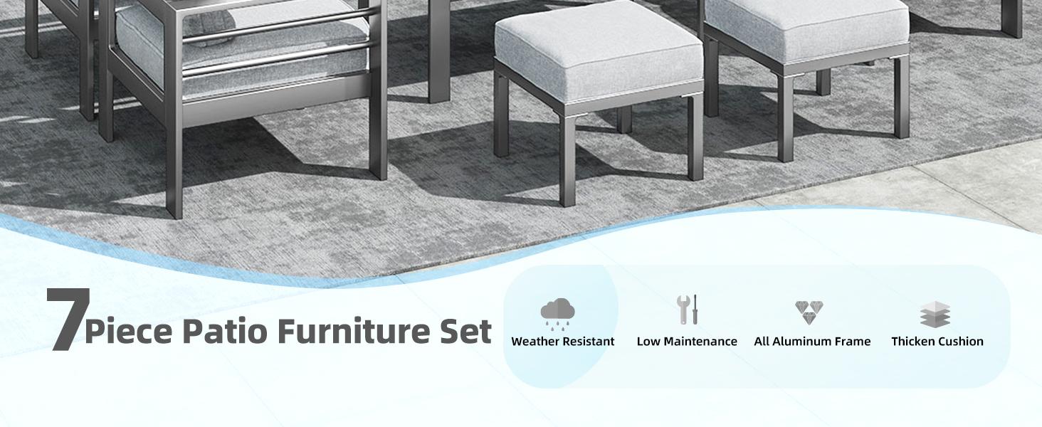 【3 to 4 Packages arrived at different times】YODOLLA Aluminum Modern Patio Furniture with Coffee Table, 7 Pieces Outdoor Conversation Set with Dark Grey Cushions for Balcony, Porch, Lawn and More 【3 to 4 Packages arrived at different times】YODOLLA Aluminum Modern Patio Furniture with Coffee Table, 7 Pieces Outdoor Conversation Set with Dark Grey Cushions for Balcony, Porch, Lawn and More
