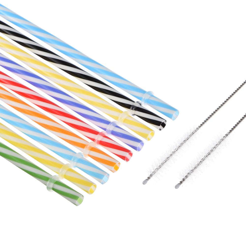 Reusable Drinking Straws with Cleaning Brush, 12-Piece Durable Clear Plastic Colorful Glitter Drinking Straws, Drinking Supplies for Home Kitchen, Party, Picnic and Outdoor Use #GLOBAL PICKS