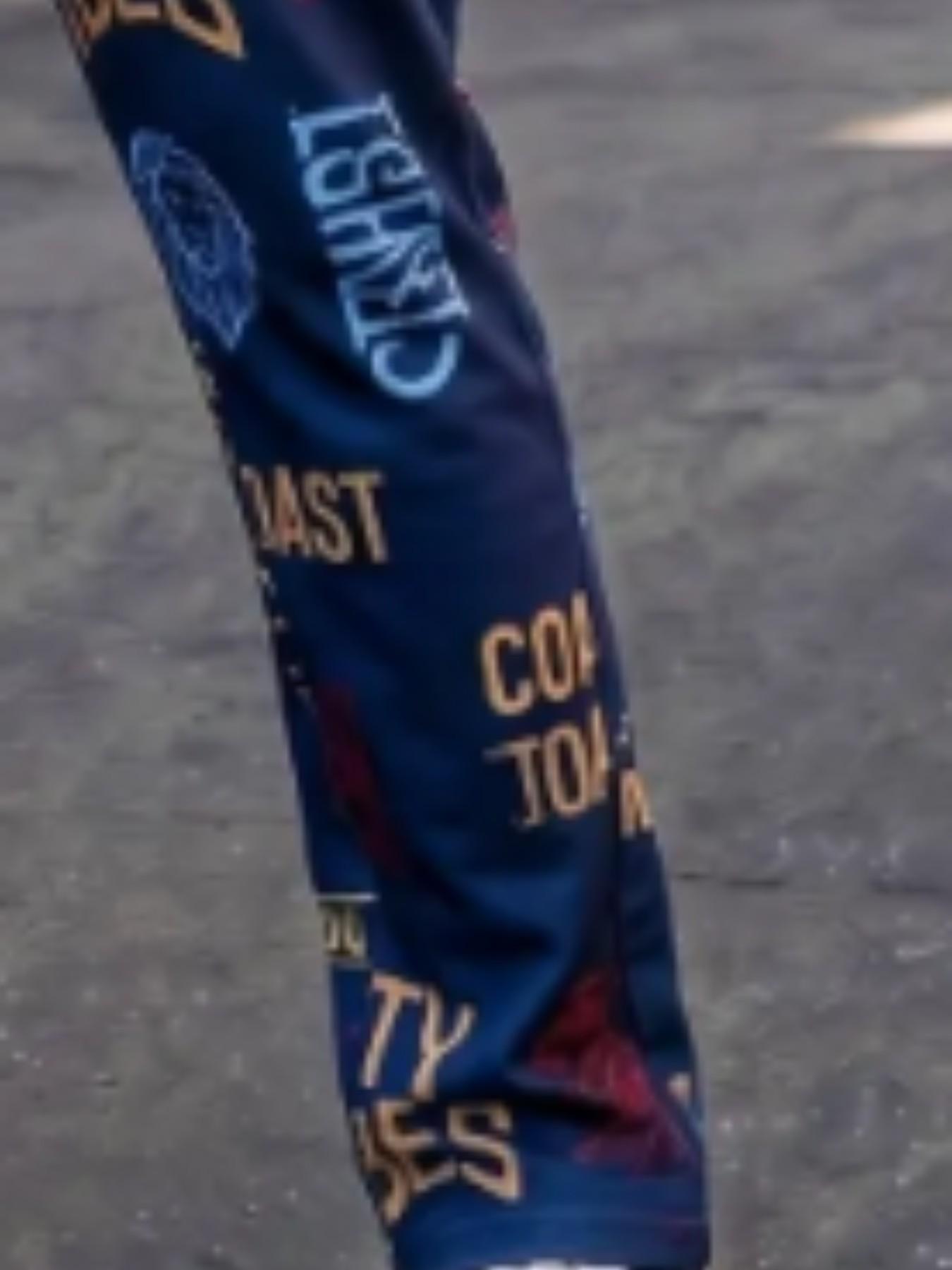 Coast City Lion Letter All Over Print Short Sleeve Tee & Curved Pant Matching Set, Soft Light Stretch Breathable Skin Friendly Outfit, LA Urban Streetwear For Skate Daily City Commute
