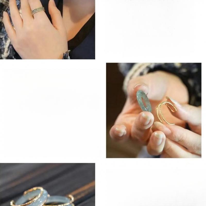 Natural Jadeite A-grade inlaid ring, new style blue water high ice jade ring, tail ring