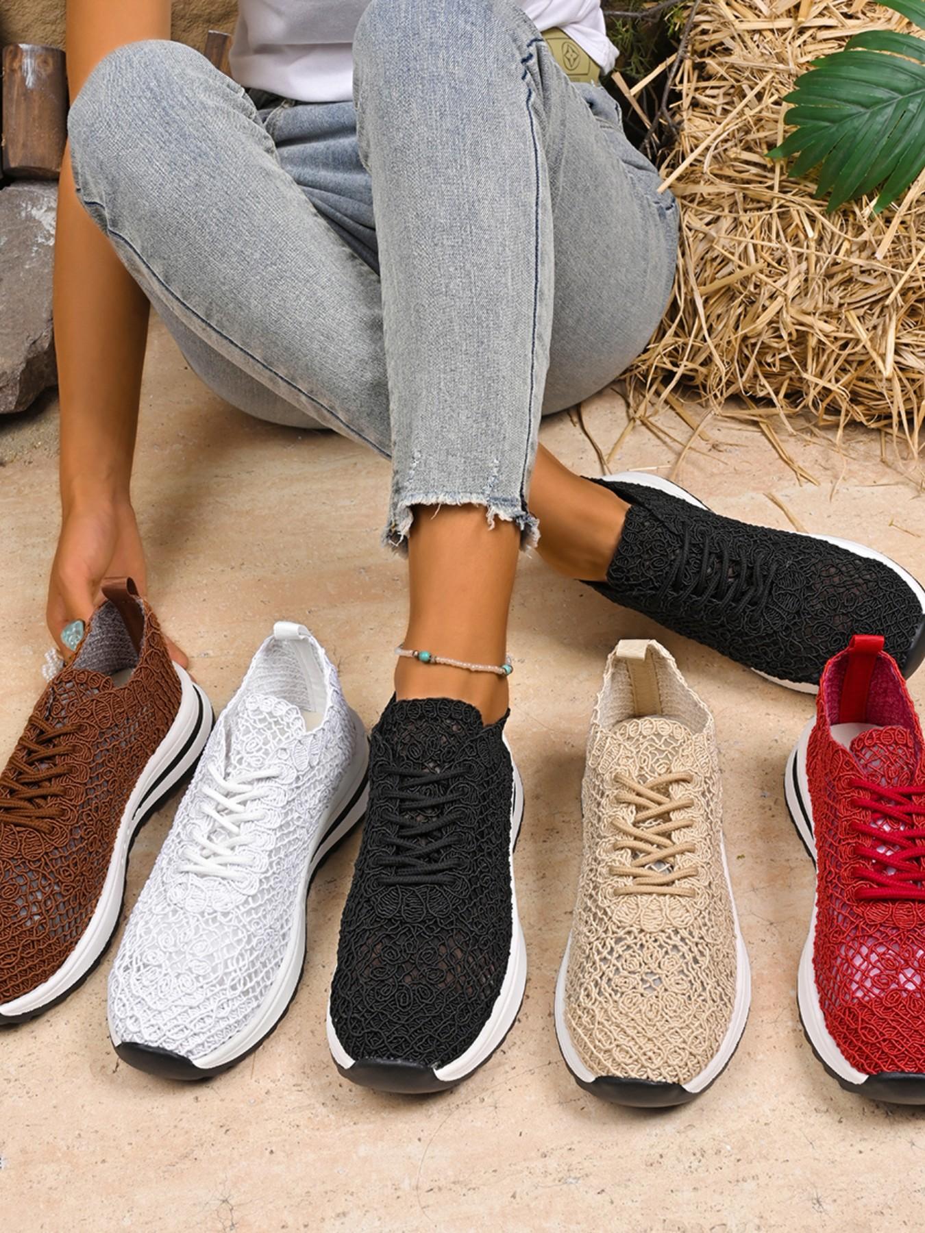 2026 Summer Handmade Crochet Sporty Sneakers, Low Ankle Round Toe Mesh Shoes, Women's Fashion Casual Footwear, Latest Trendy Knit Sandals