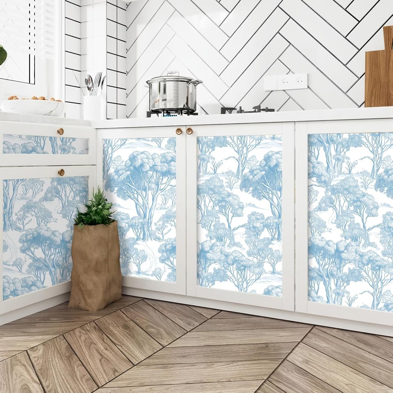 Light Blue Toile Peel and Stick Wallpaper, Renter Friendly Removable Floral Wallpaper, Mould-Proof for Living Room, Wedding Season Gift