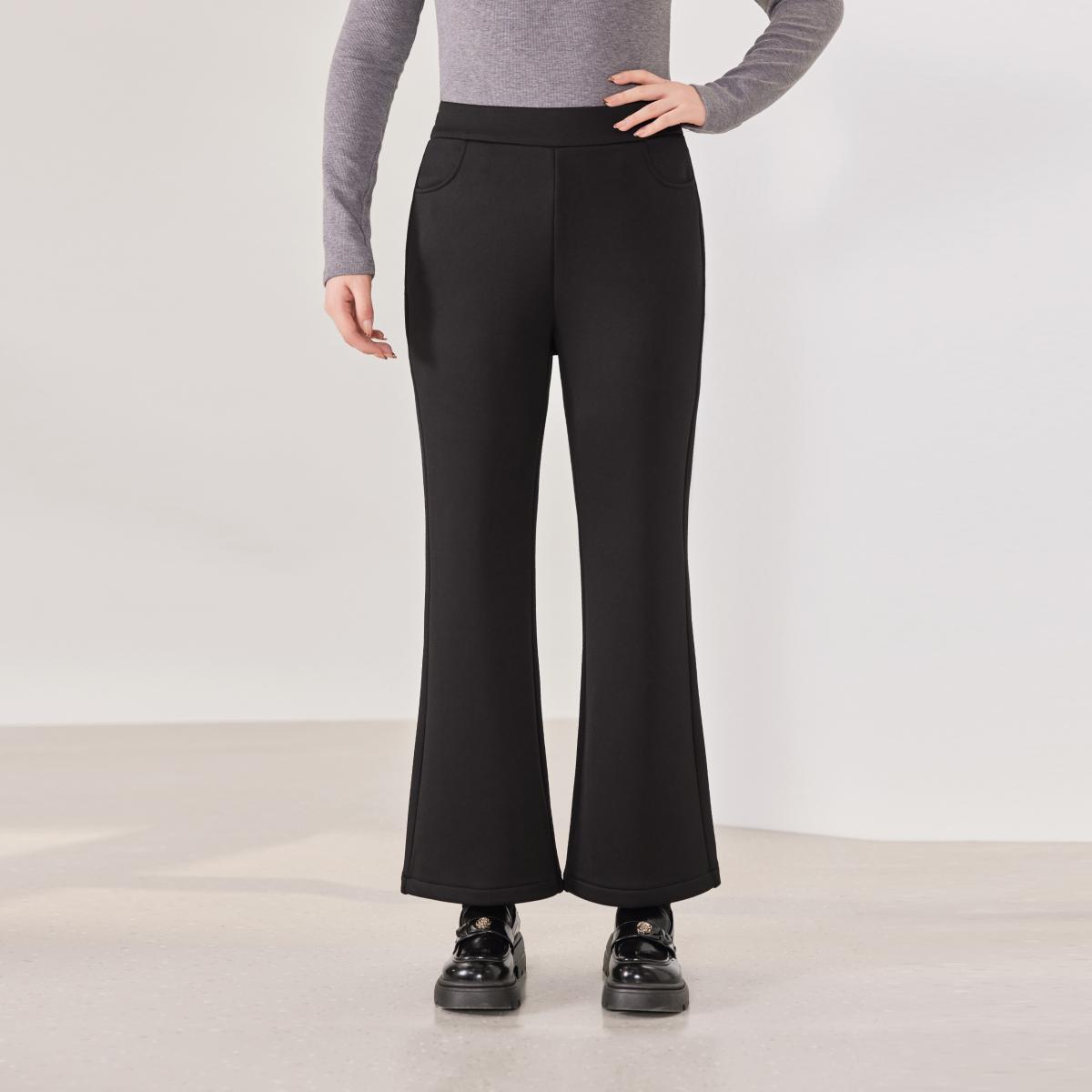 3PCS Plus size Cozy Women's Fleece-Lined Flare Pants - Soft, Warm High Waist Skinny Thermal Flares with Pockets for Winter Daily Activities