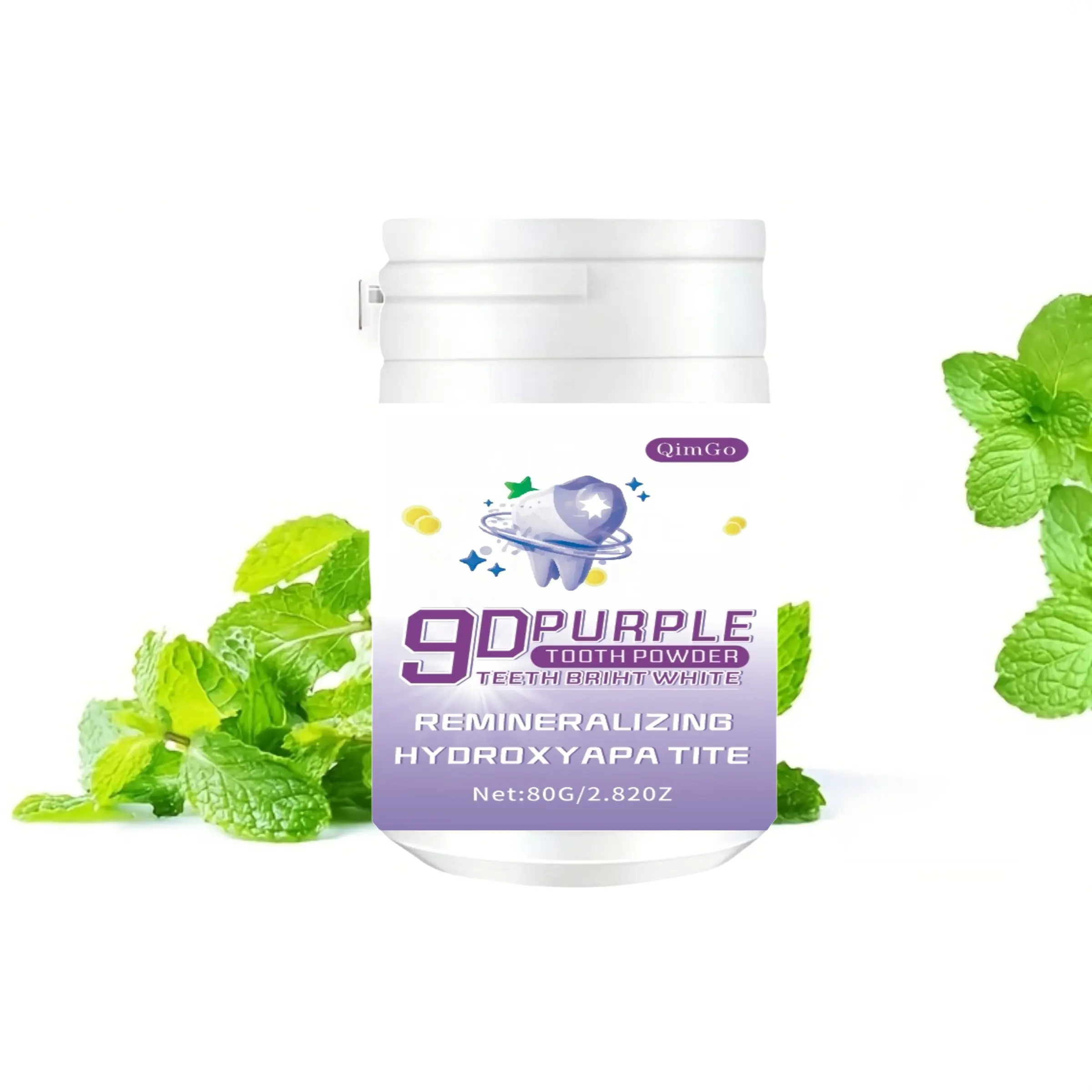 9D White Whitening Mineral-Replenishing Hydroxyapatite Tooth Powder, Deep Cleaning Breath-Freshening Dental Powder, Toothpaste Alternative for Daily & Travel Oral Care