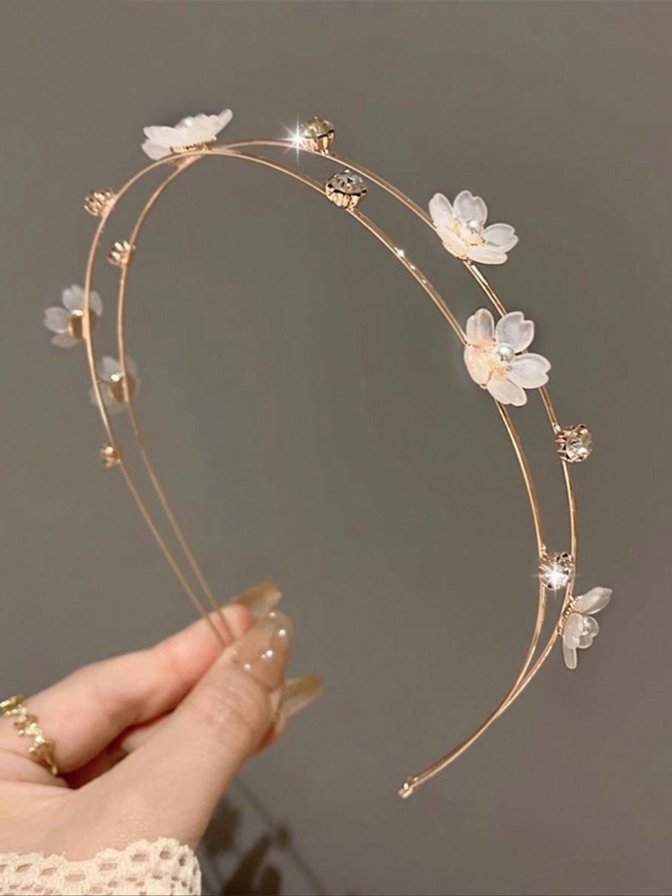 Flower Decor Headband, Elegant Hair Hoop for Wedding Bridal Party Formal Occasions, Fashion Hair Accessories for Women & Girls, Jasmine Princess Crown