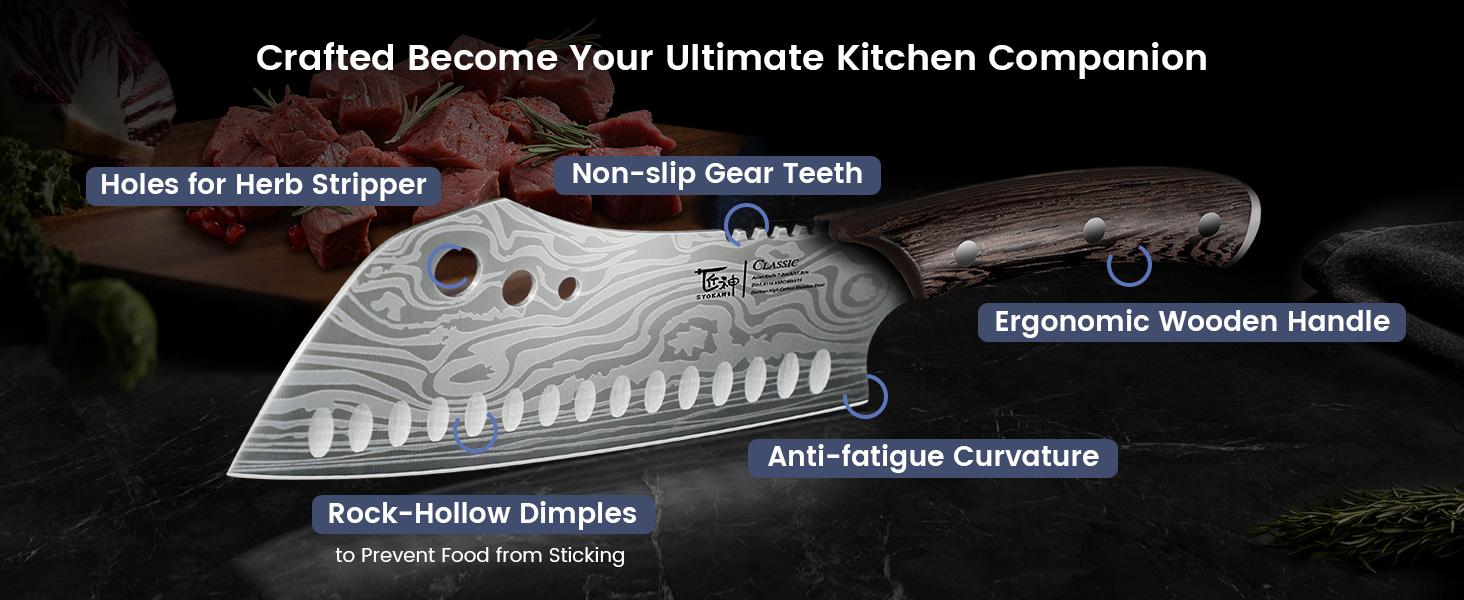 【TikTokShopSpringGlowUp】 SYOKAMI3-in-1 Kitchen Knife with Herb Stripper, 7" Asian Knife Combined with Chef Knife, Santoku, Nakiri, Ideal for All-Around Food Preparation—Slicing, Chopping, Dicing, Mincing, Christmas, Mother's Day Gifts