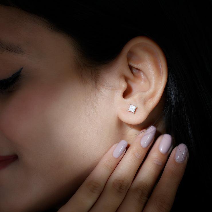 Delzzad 14K Gold-Plated Princess Cut Stud Earrings Lab-Created Moissanite Stud Earring S925 Sterling Silver Moissanite Jewelry Perfect Birthday Mother’s Day Christmas Gift for Men Women Wedding Set