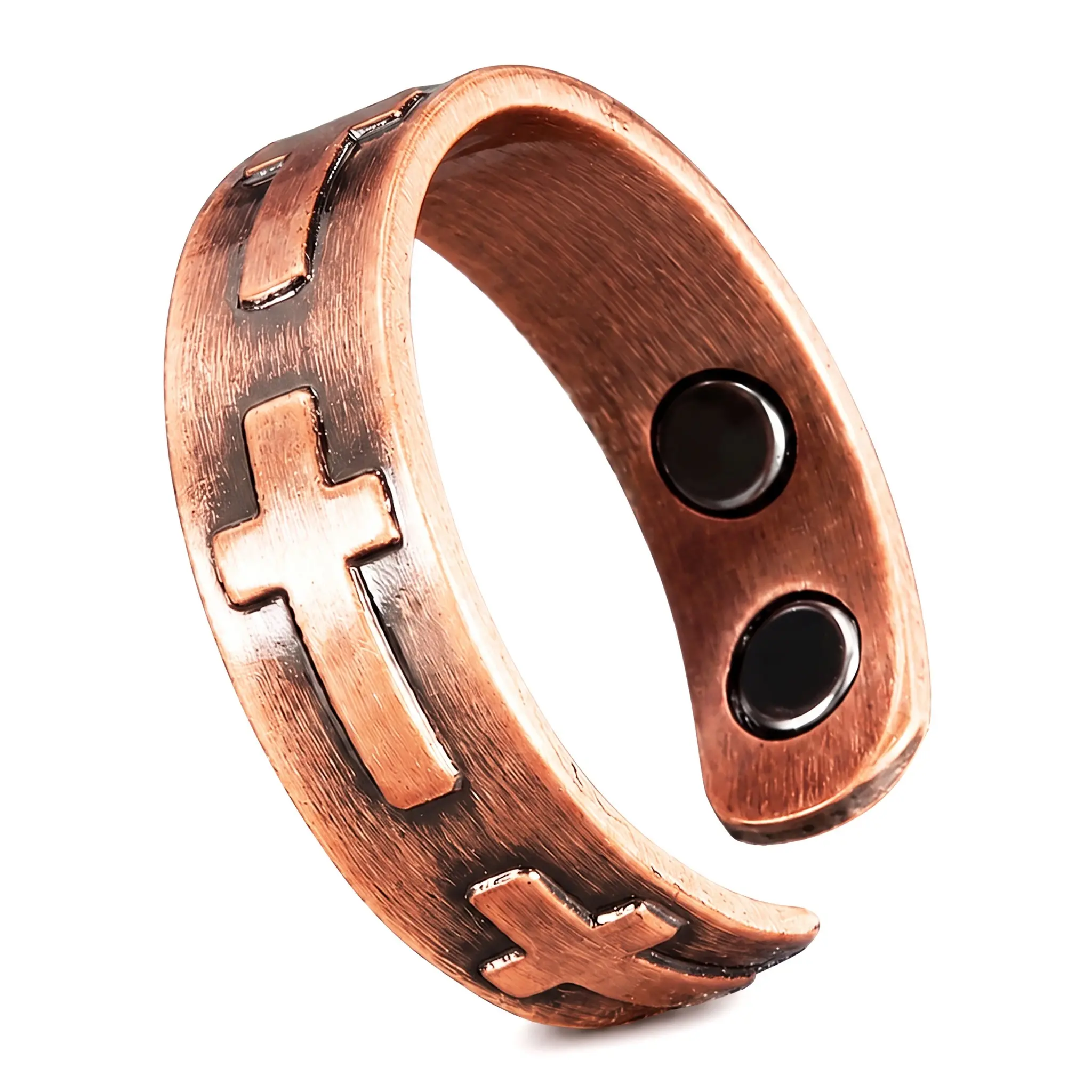 Unisex Adjustable Magnetic Open Cross Ring For Daily Outfit, Retro Bronze Finish Electroplated Zinc Alloy Jewelry, Sleek Minimal OL Fashion Ornament, Ideal Present Option For Ladies And Gentlemen On Various Occasions