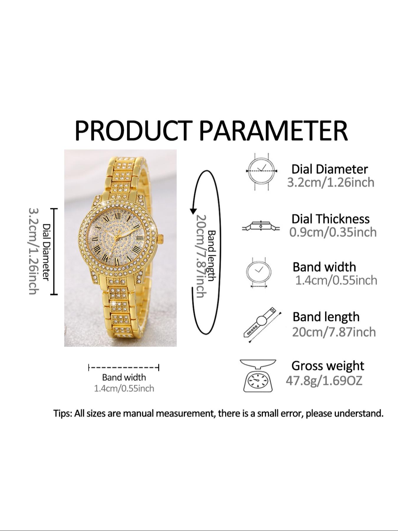 Women's Elegant Fashion Watch & Jewelry Set, Round Dial Analog Quartz Watch & Bracelet & Necklace & Ring & Earrings, Exquisite Watch Set with Box, Fashionable Jewelry Set