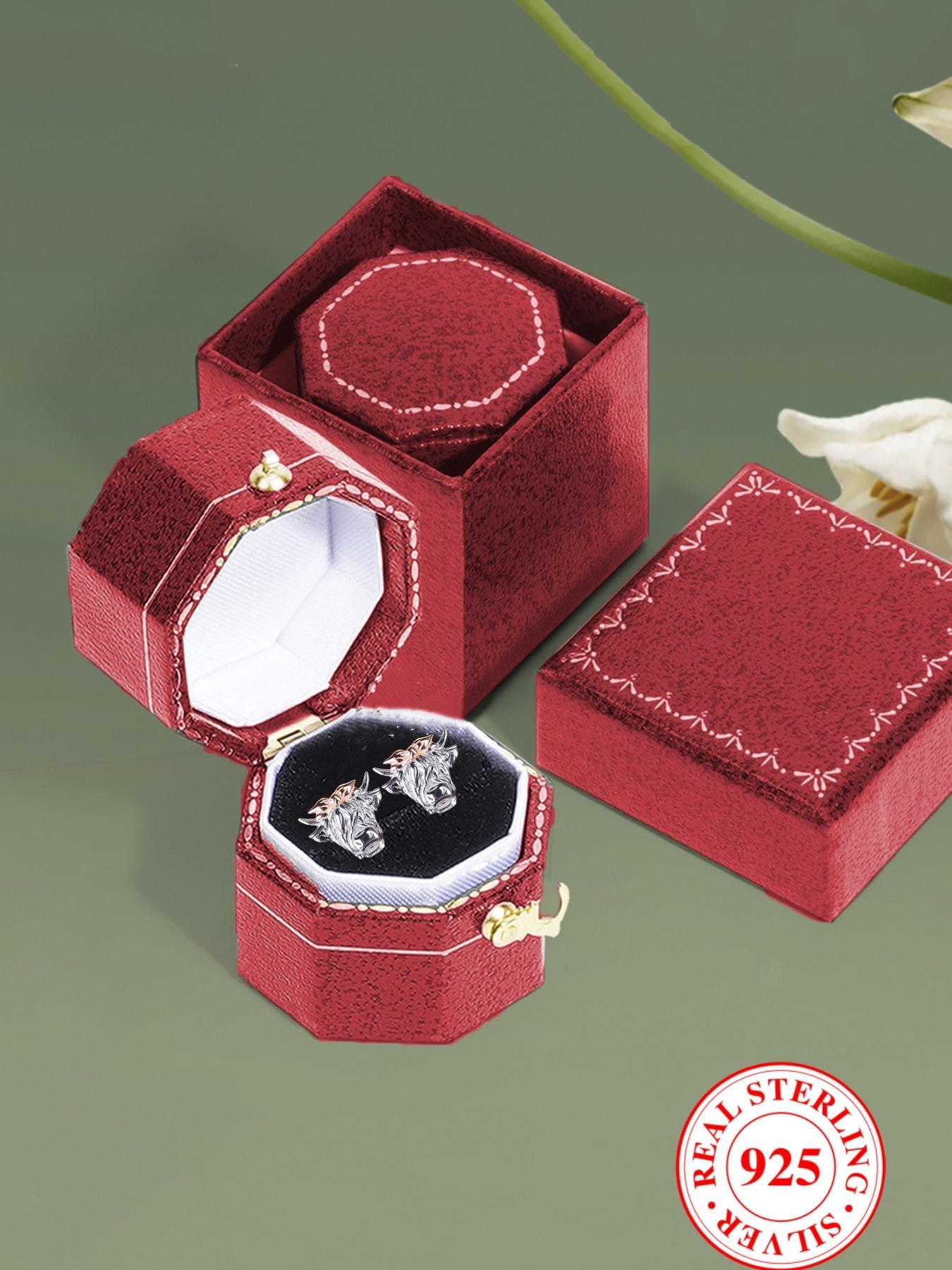 925 Sterling Silver Cute Bull Head Design Earrings, Pretty Studs, Punk Style Jewelry for Party, Daily Clothing Decor for Girl, Trendy All-match & Exquisite Jewelry for Gift