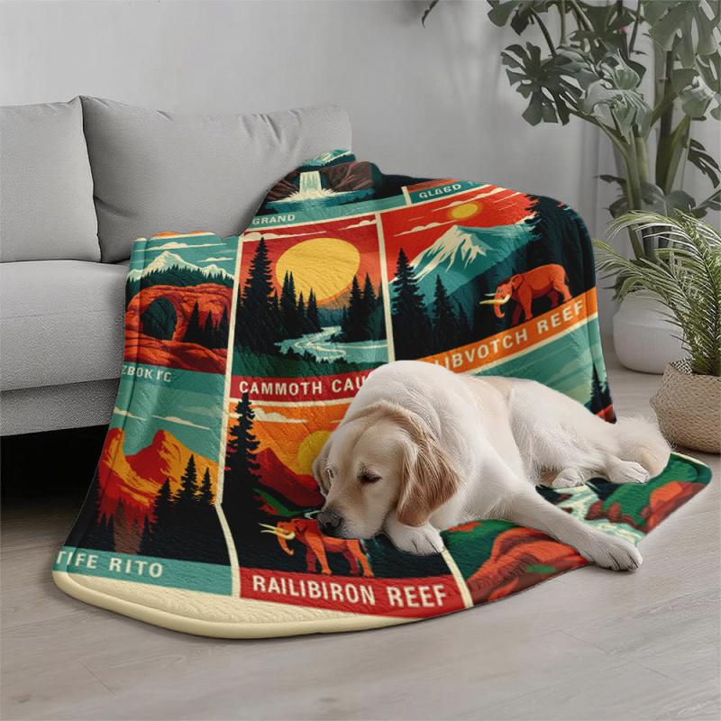 Vintage National Park Blanket Mammoth Cave Yosemite Grand Canyon Glacier Mountains Landscape Nature Print Cozy Throw for Outdoor Camping Hiking Adventure Lovers Perfect Christmas Thanksgiving Birthday Gift for Nature Enthusiasts and Travel Fans