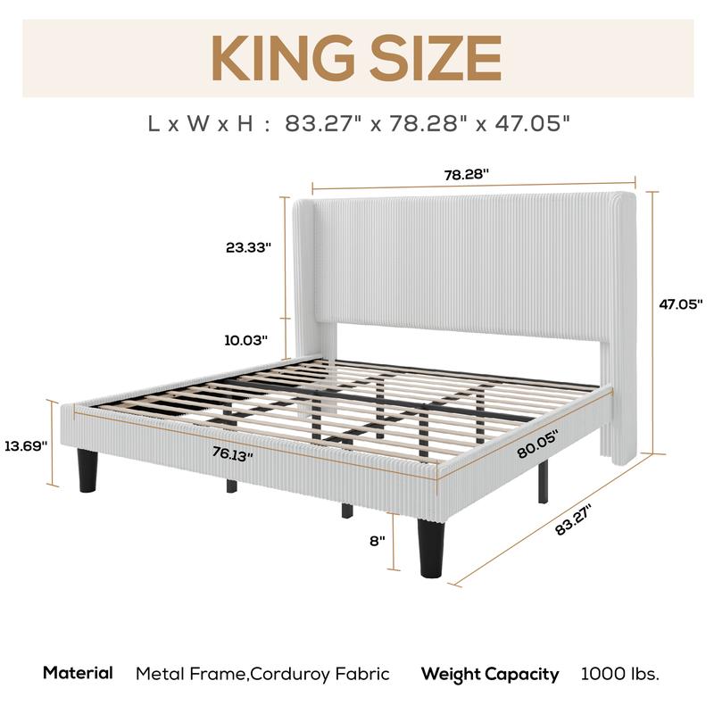 SHA CERLIN Fine Channel-Tufted Fabric Platform Bed Frame【Frame Only No Mattress】Upholstered Wingback Headboard, Solid Wood Slats, No Box Spring Needed, Full/Queen/King Size#ChristmasGifts#TikTokShopBlackFriday