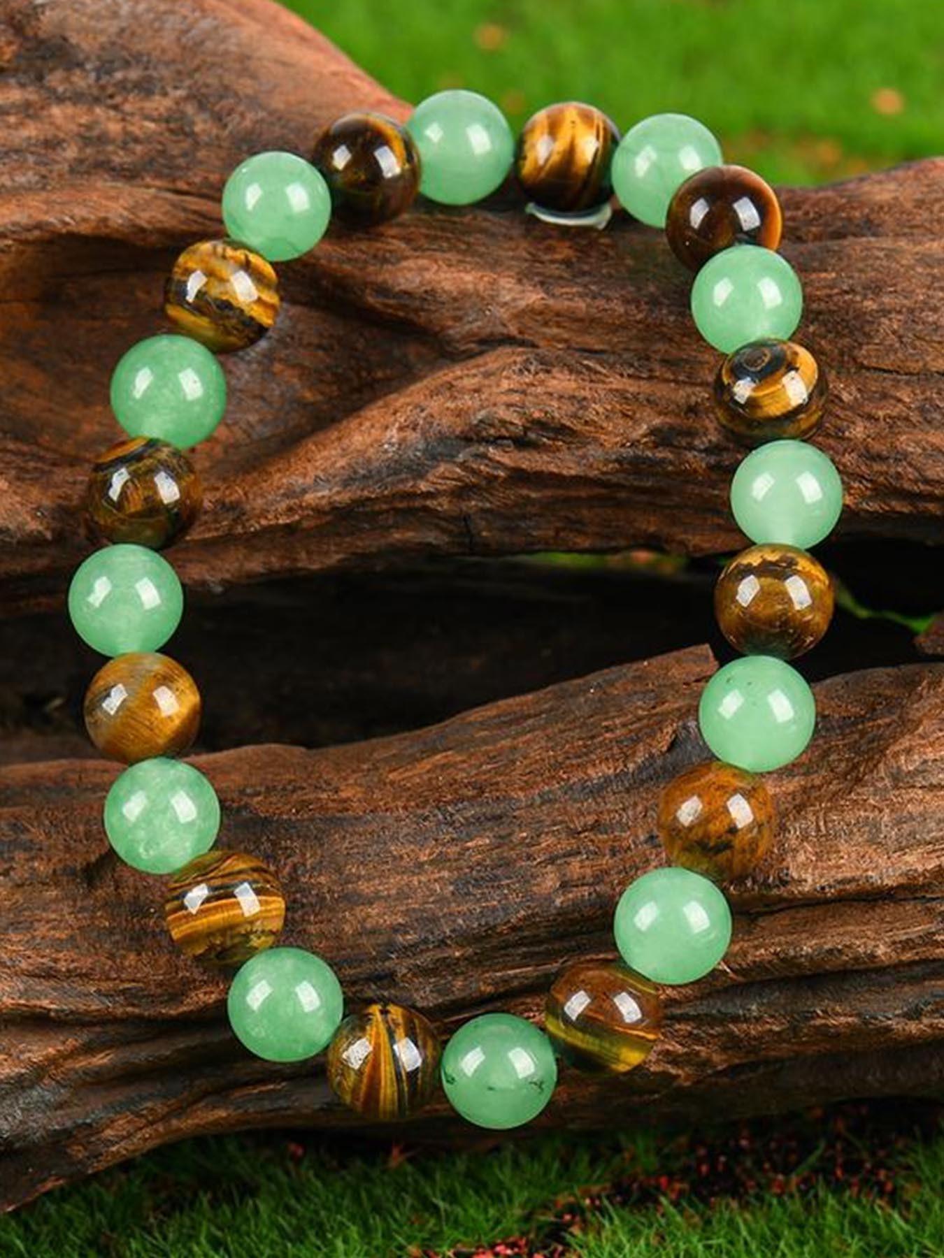 1pc Money Attraction Bracelet, Tiger Eye Green Aventurine Natural Bracelet, Luxury Jewelry Bracelet, Blue Friendship Beaded Jewelry, Protection Bracelet, Encouragement Gift, Fashion Artificial Bracelet, Colorblock Beaded Crystal Bracelet