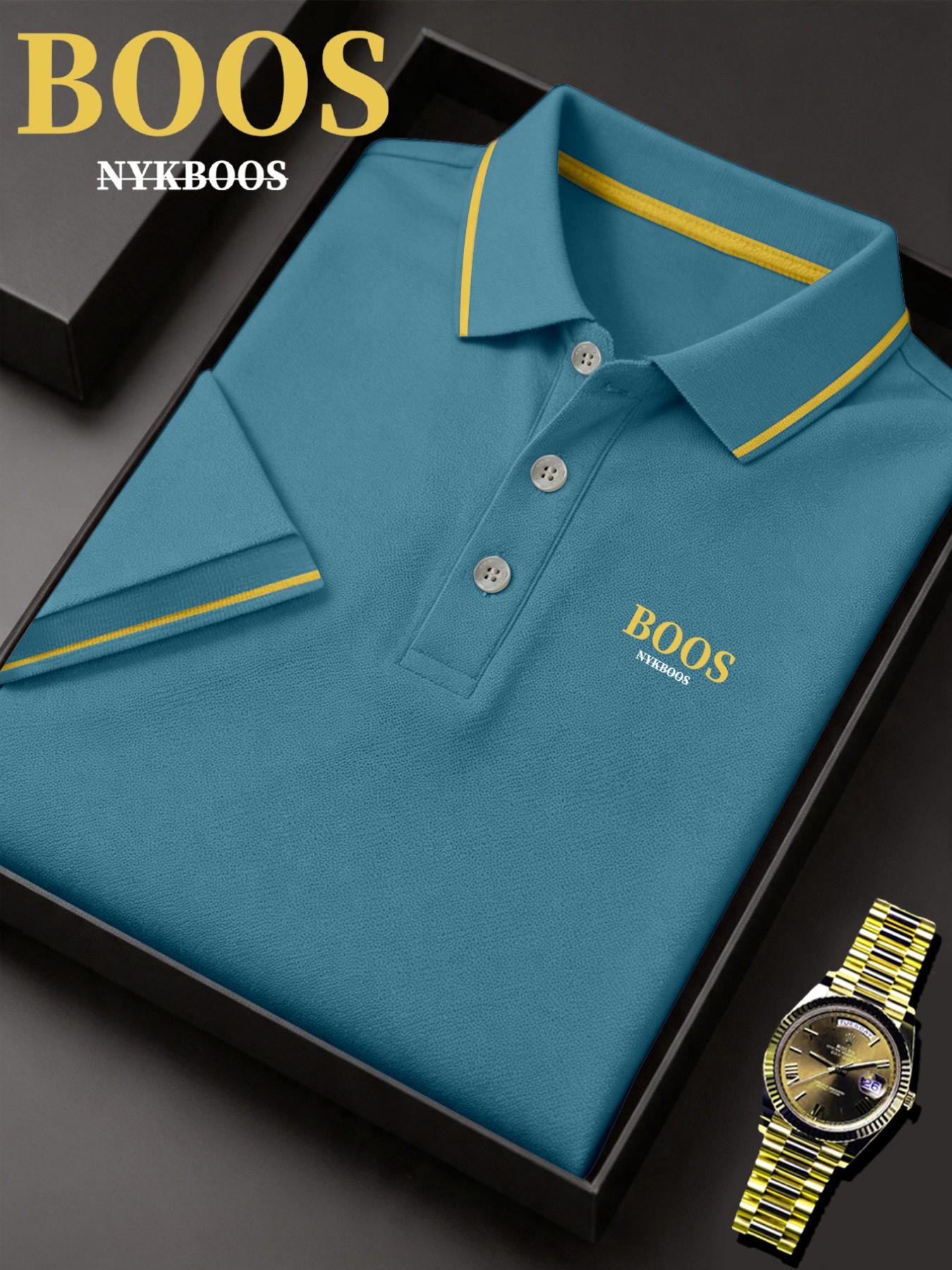 Lb5031 Classic Boss Logo Print Men's Fitted Polo Shirt, Elastic Casual Breathable All-Season Comfortable Durable High-End Polo