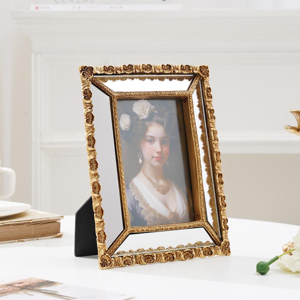 Leaf Pattern Decorative Photo Frame, Mirror Surface Design, Home Wall Art Display, Home Decoration, Versatile Horizontal & Vertical Use