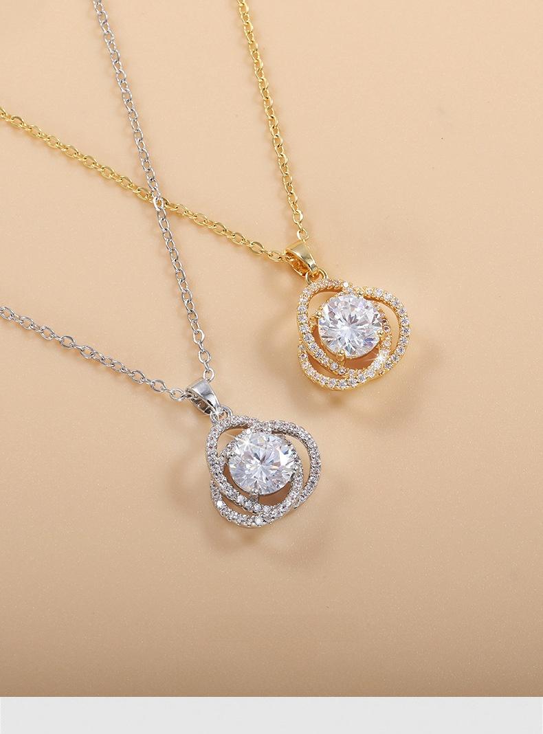 Shining Pearl Pure Copper Japanese and Korean Style Zircon Camellia New Necklace Accessory Women's Fashion Collarbone Chain Zircon Jewelry