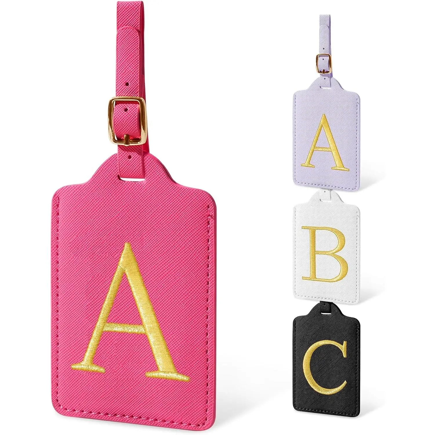 Personalized Initial Luggage Tags for Suitcases, Cute Embroidered Letter PU Leather Baggage Tags for Travel Bags & Handbags, Name Identifier Tags for Men Women KidsGift