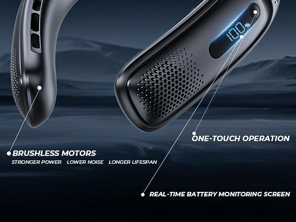 FrSara Neck Fan, 4 Turbo Bladeless Neck Fan, 4000 mAh Battery, USB Rechargeable Personal Fan, 360° Cooling Hands Free Fan, 3 Speeds, LED Display, Wearable Fan for Office Travel Gifts