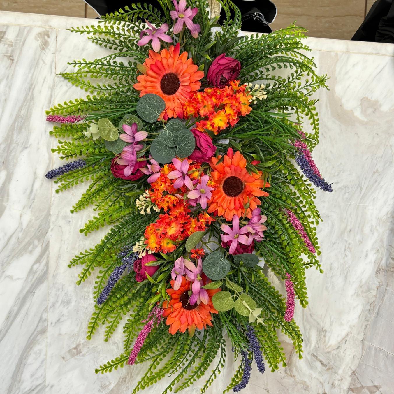 Farmhouse Colorful Eucalyptus Spring Wreath for Front Door, Cottage Durable and Stable Beautiful Artificial Wreath Hanging Ornament, All Seasons Welcome Sign Festival Party