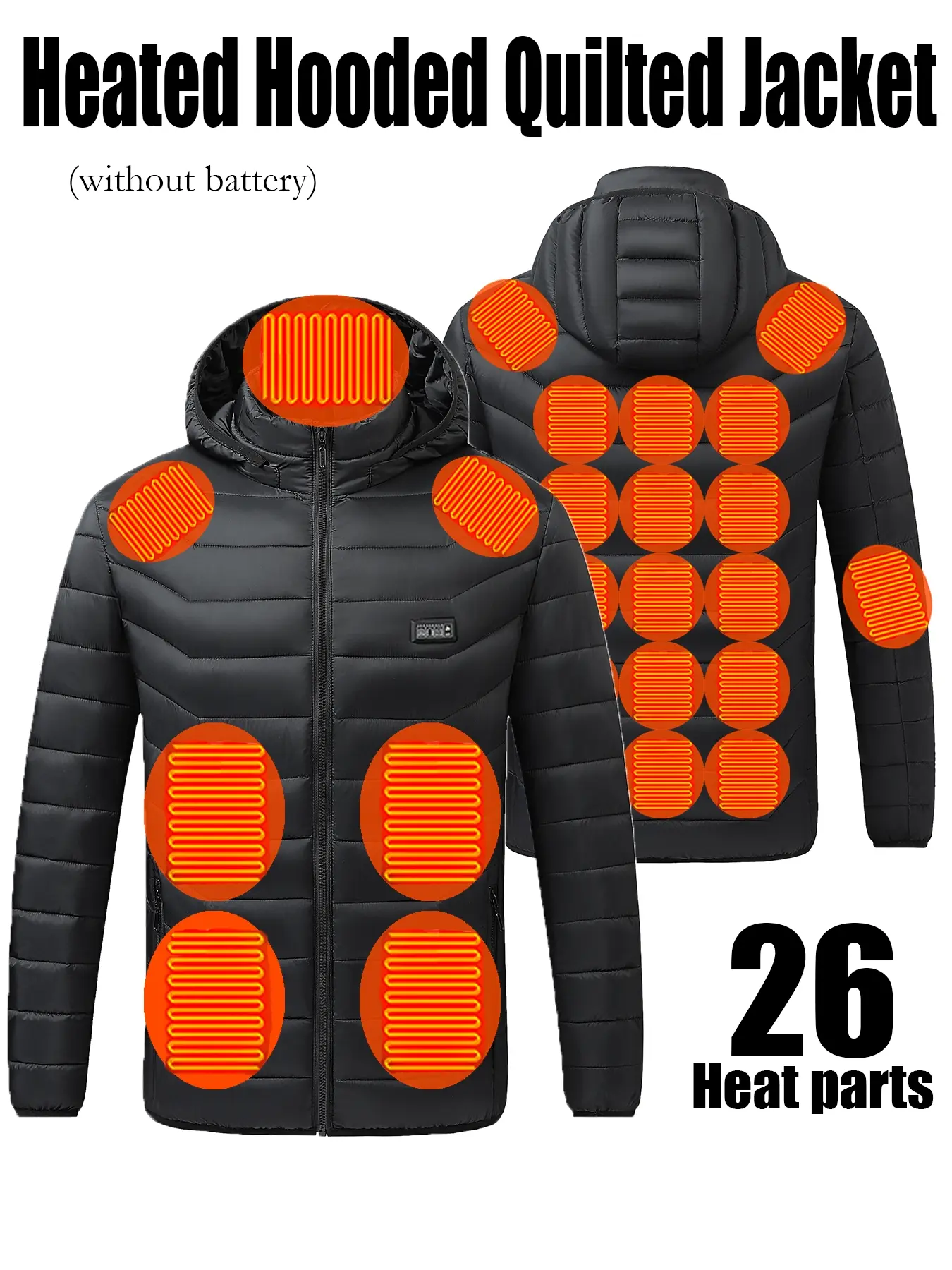 Men's Fall Winter Rechargeable Heated Hooded Jacket Coat, 26 Heating Zones, Windproof Warmth, Outdoor & Daily Use, Unisex, Hooded Outerwear