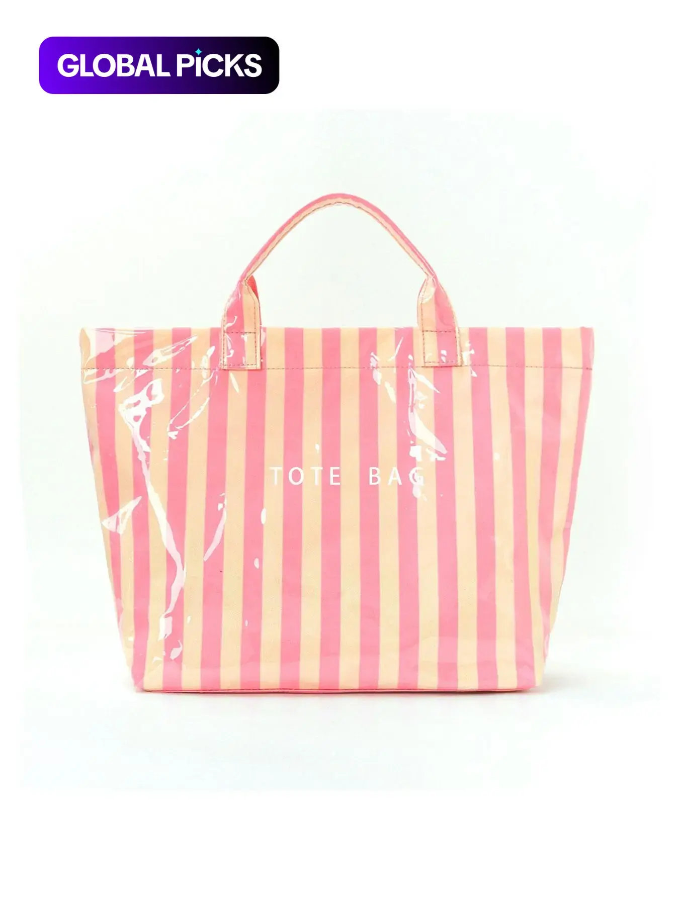 Stripe Tote Bag PVC Commuter Bag High-Value Lightweight Handbag Commuter Large Capacity Portable Travel Shoulder Bag Casual All Season Beach Handbag Casual Commuting Bag