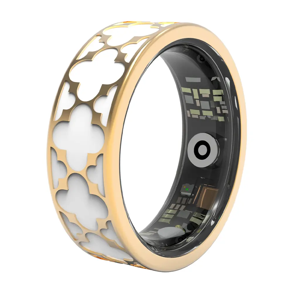 Classic Clover Smart Ring, Suitable for Both Men and Women, 5ATM Waterproof, Activity/Sleep/Temperature Monitoring, Family Care Mode, Compatible with Android and iOS. White