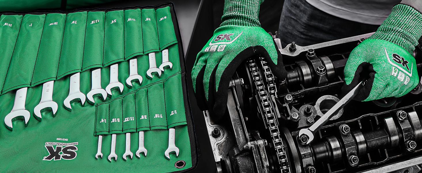 #Summervibes SK Combination Wrench Set, SAE & Metric, SuperKrome Finish, Premium CR-V Construction, with Rolling Pouch