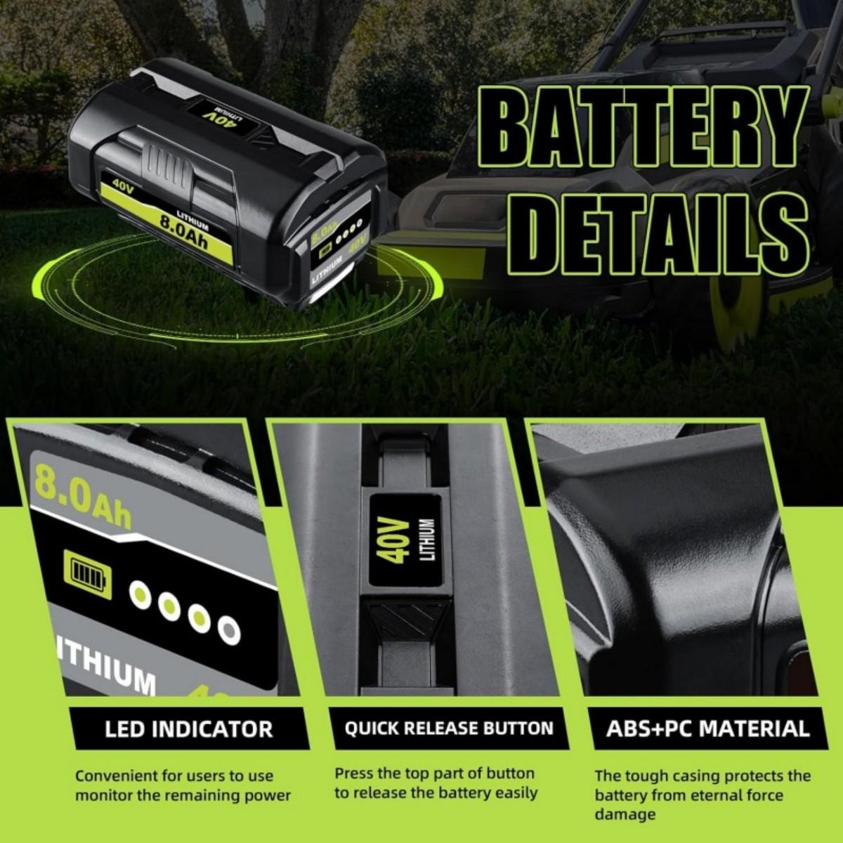 2Pack OP4040 8.0Ah 40V Lithium Replacement for Ryobi 40 Volt Battery OP40401 OP40602 OP4026 OP40501 OP40261 Compatible with Ryobi Battery 40V Cordless Power Tools