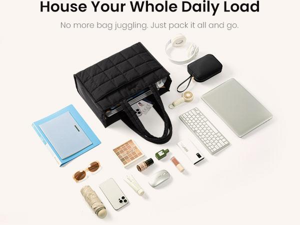 【Valentine's Day Gift】LOVEVOOK Quilted Colorblock Tote Bag for Women – Lightweight Padded Handbag , Large Everyday Work & Travel Tote, Fits Laptop/Tablet, Water Bottle Pocket, Comfortable Shoulder Handles, Stylish Commuter Purse TikTokShopJumpstartSale