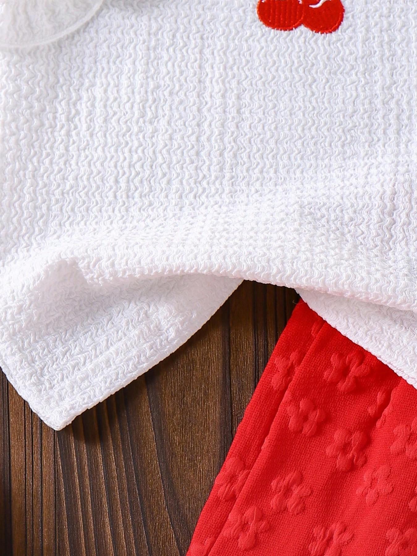 Girls' Textured Fabric Embroidered Summer Two-Piece Set, Cute 3D Pattern Fashion, Essential for Stylish Girls Clothes Kids