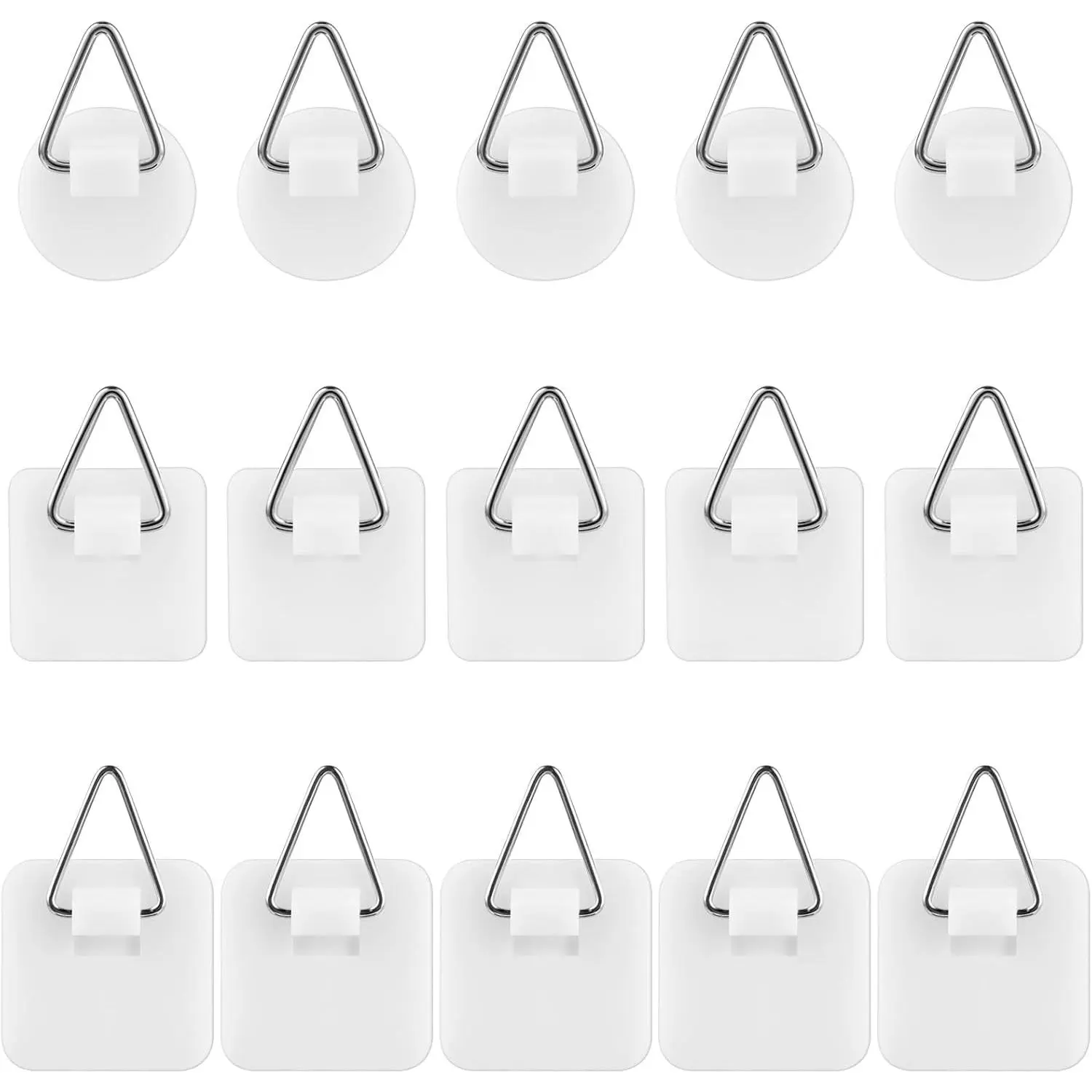 15PCS Adhesive Picture Hanging Hooks Without Nails, Foamboard Plate Hangers for Wall, Damage-Free Picture Hangers for Plate Frame Wall Art Decor, Bathroom Closet (Round & Square)Gift