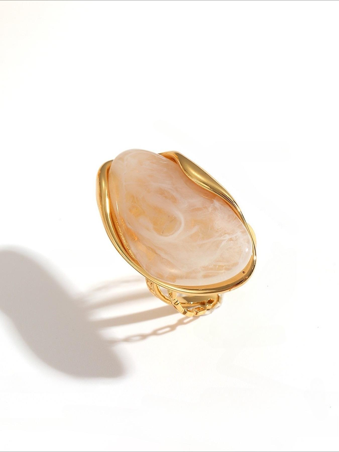 Vintage Marbled Resin Stainless Steel Adjustable Ring, Simple Elegance Women's Daily Versatile Gift, Stylish and Precise Jewelry