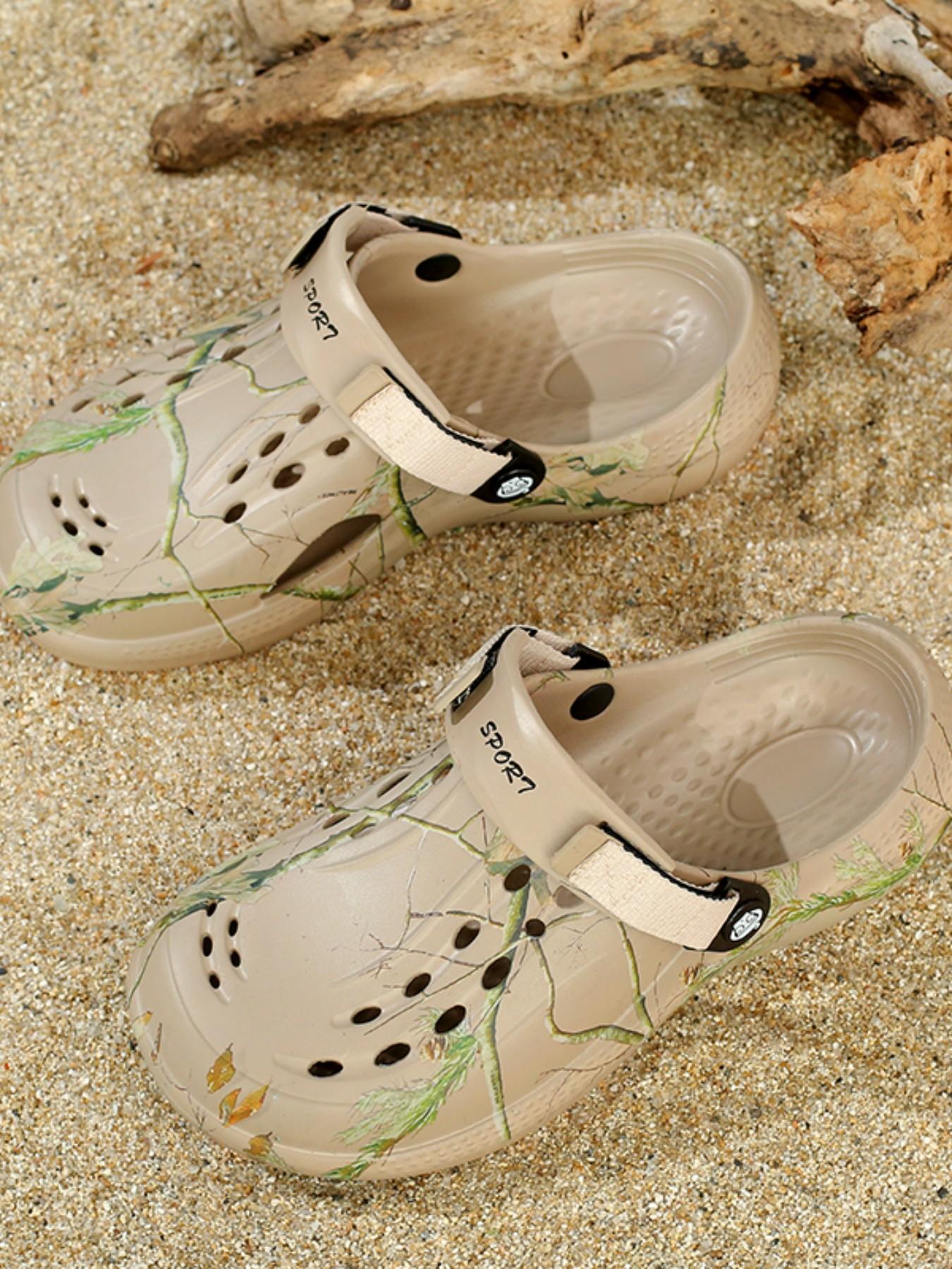 Summer New Holey Shoes Sandals for Men, Cross-Border Large Size, Two-In-One Graffiti Thick Sole, Water-Resistant Beach Shoes