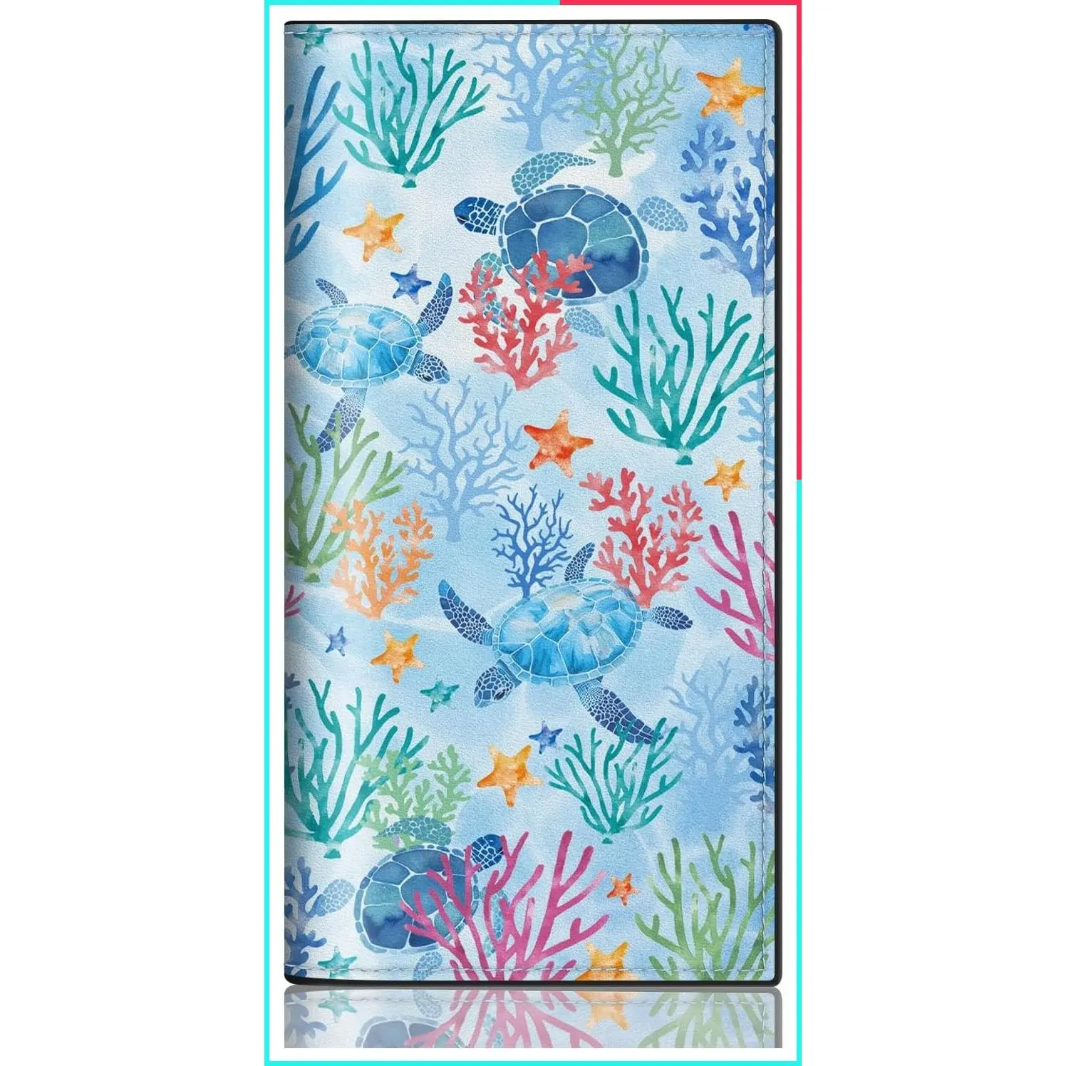 Sea Turtle PU Leather Checkbook Cover for Women, Personal Checkbook Holder with Transparent PVC Divider for Duplicate Checks, Fashionable Print Design