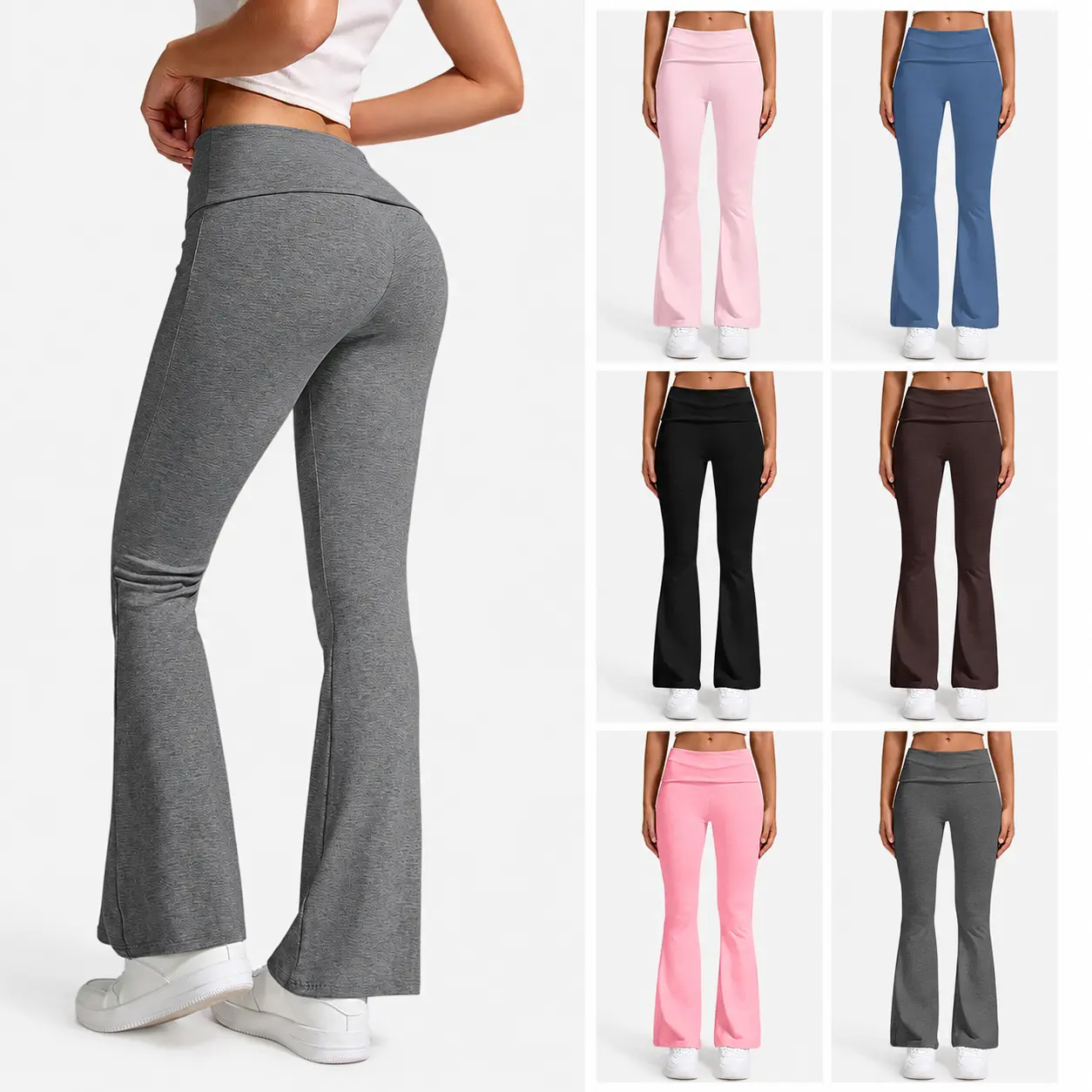 Women Flare Leggings High Waist Wide Leg Yoga Pants Seamless Fitness Workout Tights Gym Sports Trousers Casual Slimming Clothing